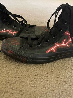 Converse Black High-Top Sneakers with Red Accent Stitching